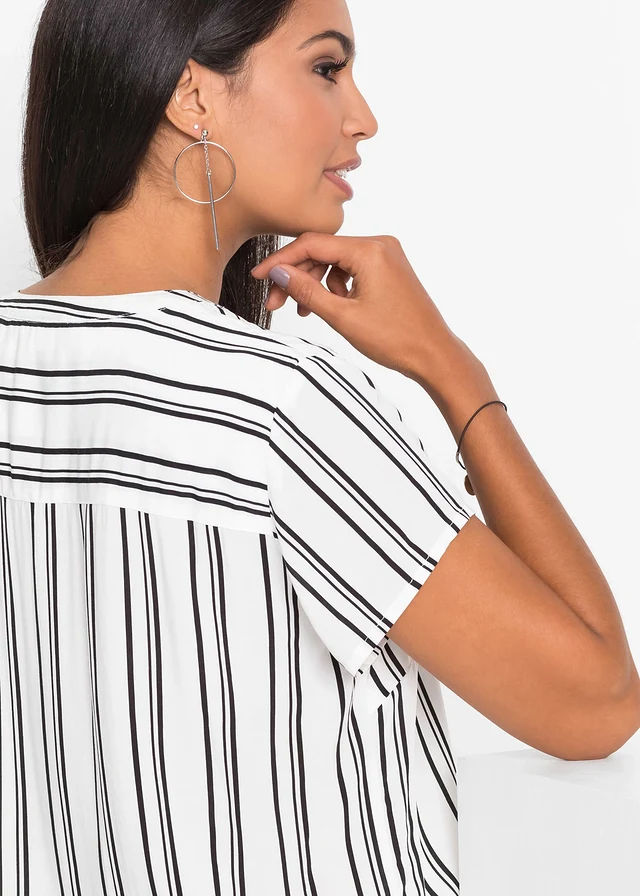 Blouse van viscose met korte mouwen • wit-zwart gestreept • product-page.page-title-suffix