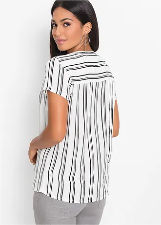 Chemisier manches courtes 100% viscose • blanc-noir rayé • Boutique bonprix