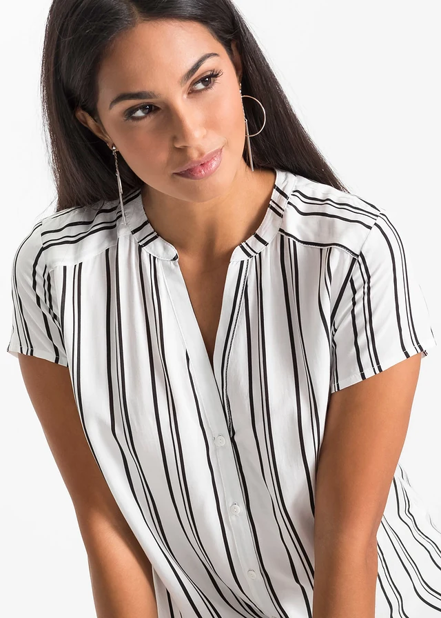 Chemisier manches courtes 100% viscose • blanc-noir rayé • product-page.page-title-suffix
