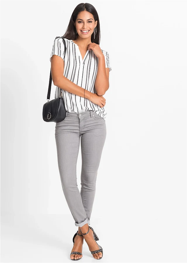 Chemisier manches courtes 100% viscose • blanc-noir rayé • product-page.page-title-suffix