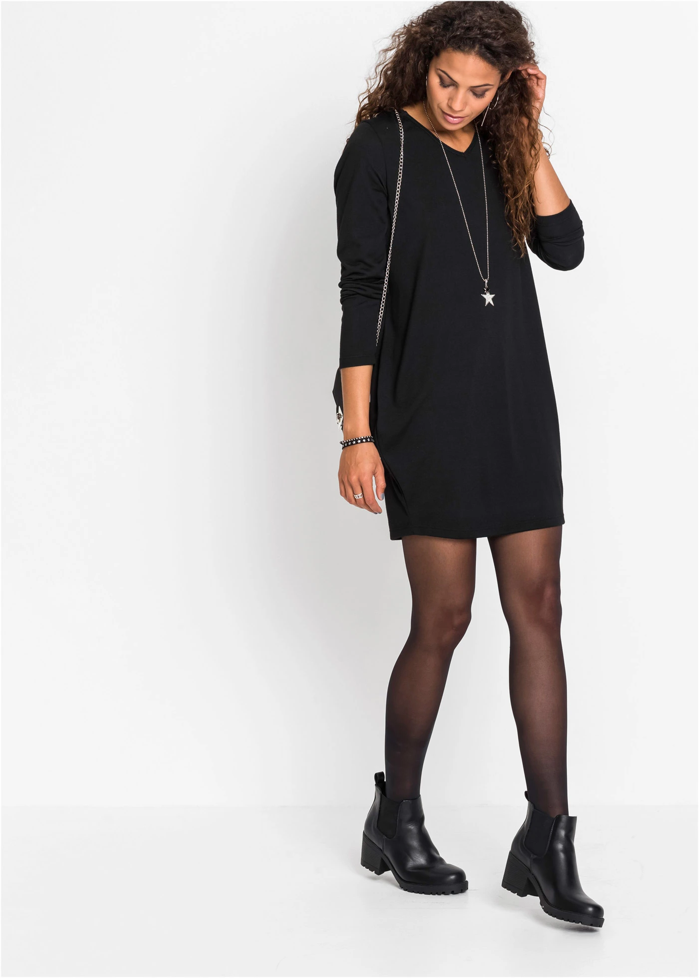 Jersey jurk met capuchon • zwart • bonprix online shop