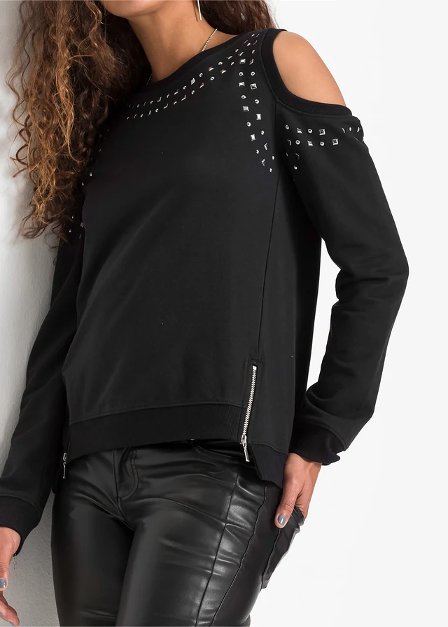Sweater met cut-outs en studs • zwart • product-page.page-title-suffix