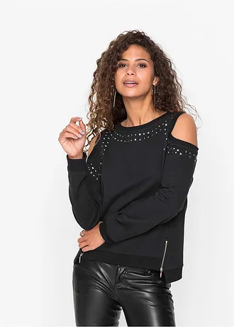 Sweater met cut-outs en studs • zwart • bonprix online shop