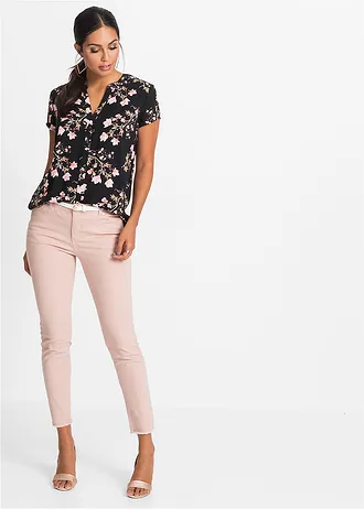 Blouse van viscose met korte mouwen, Kleur: zwart gebloemd