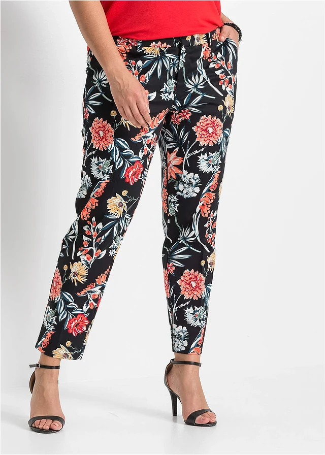 Pantalon 7/8 extensible, Couleur: noir floral