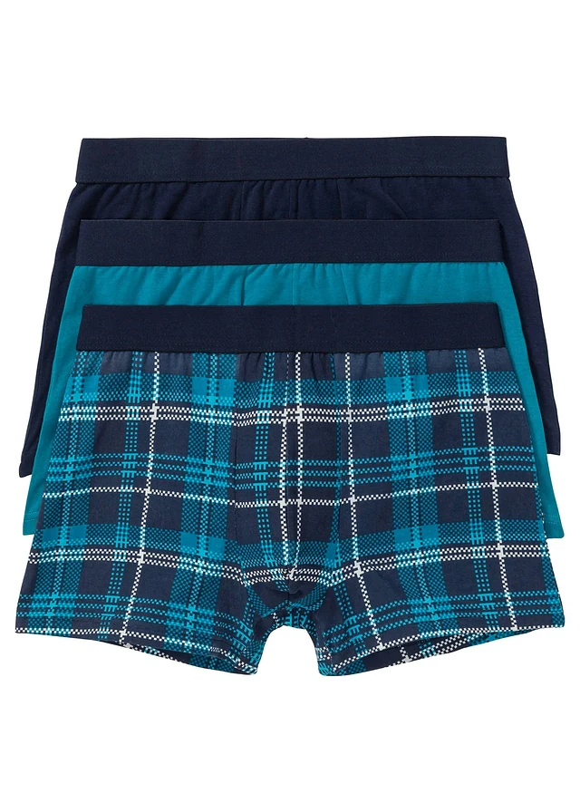 Strakke boxer met katoen (set van 3), Kleur: blauw geruit+turkoois