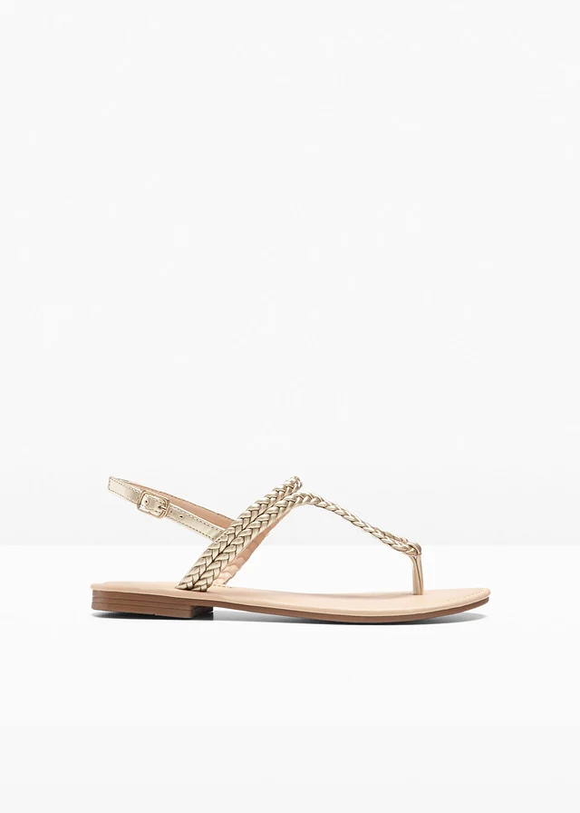 Teensandalen in gevlochten look, Kleur: goudkleur