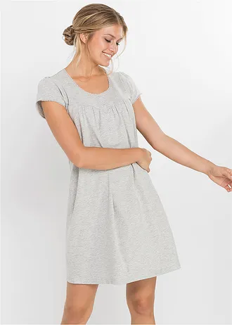 Chemise de nuit d’allaitement coton • gris clair chiné • Boutique bonprix