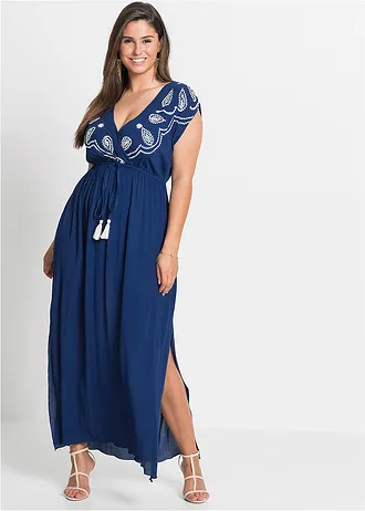 Dlouhé šaty s výšivkou, barva: sytě modro-přírodní bílá