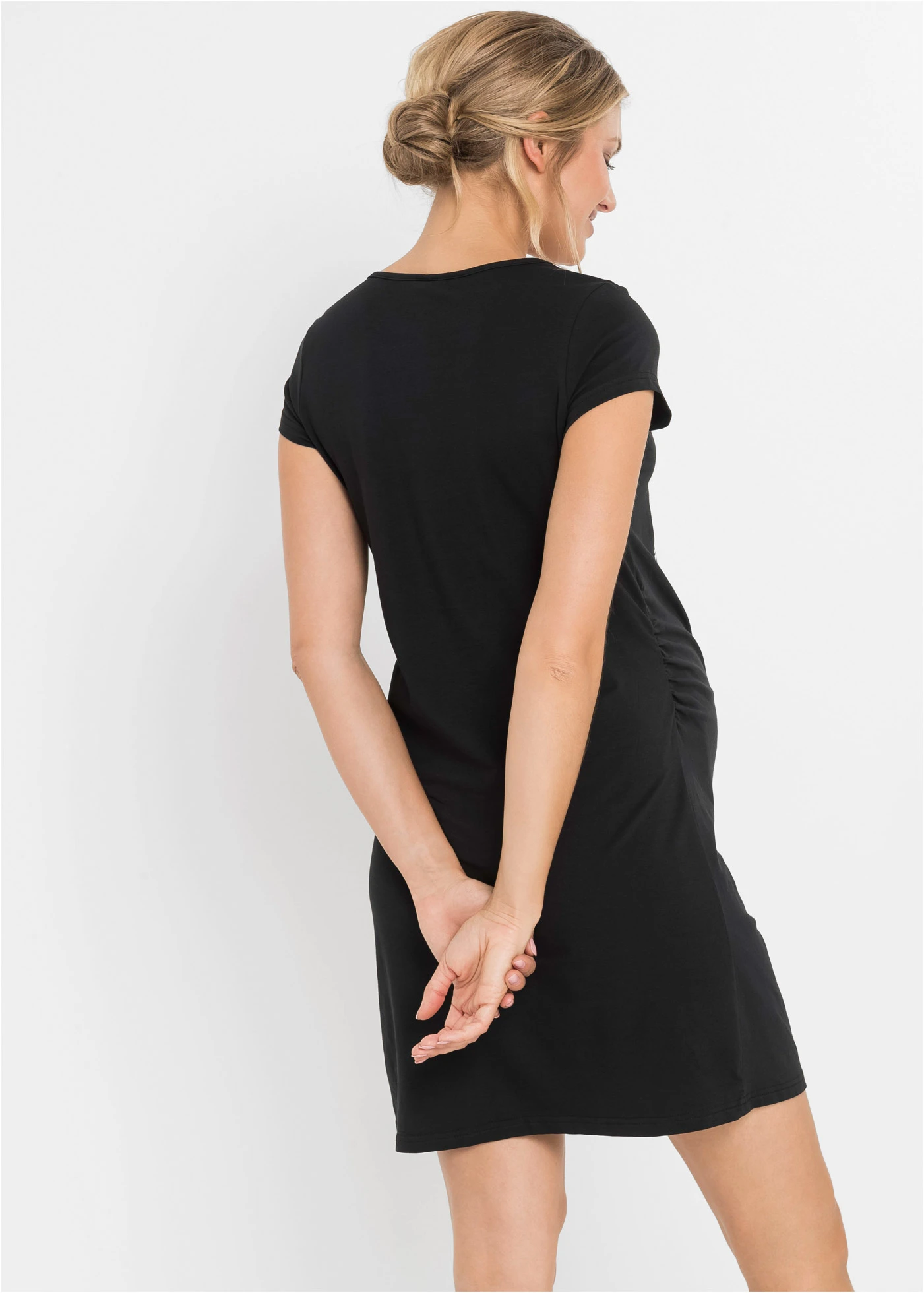 Cămașă de noapte pentru alăptat, cu bumbac • negru cu imprimeu • magazin bonprix