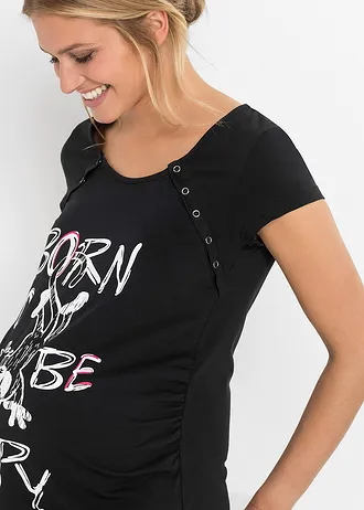 Cămașă de noapte pentru alăptat, cu bumbac • negru cu imprimeu • magazin bonprix