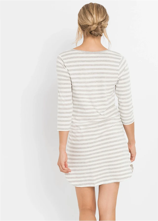 Chemise de nuit d’allaitement coton, Couleur: gris clair chiné-écru rayé