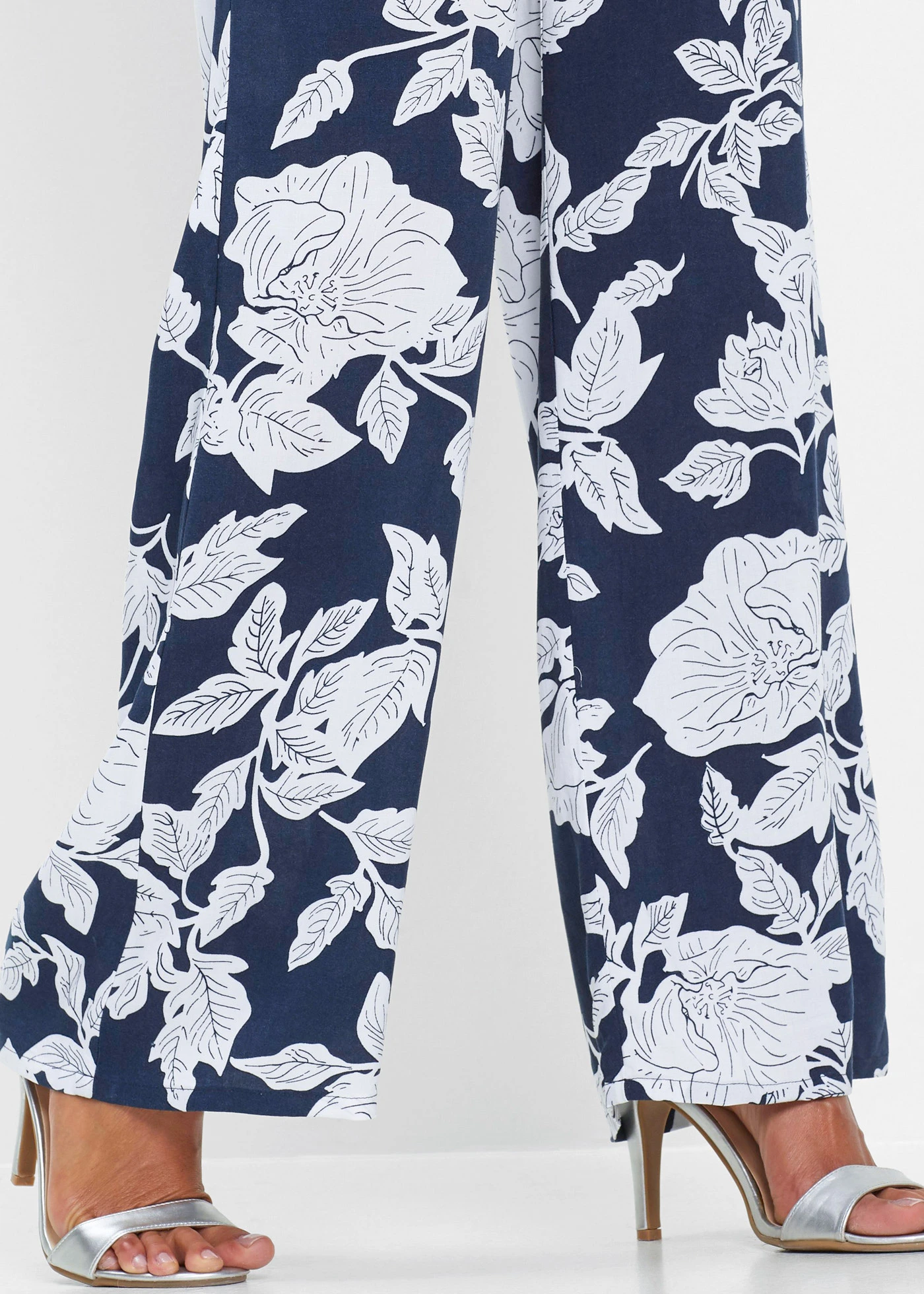 Palazzo broek van soepele viscose • donkerblauw/wit gebloemd • bonprix online shop