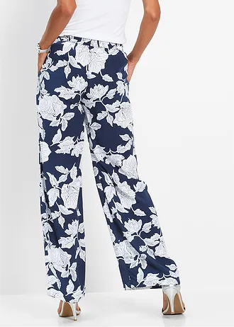 Palazzo broek van soepele viscose • donkerblauw/wit gebloemd • bonprix online shop