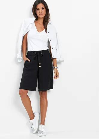 Bermuda van viscose met strikceintuur • zwart • bonprix online shop