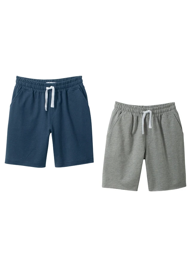 Sweat bermuda in een zachte katoenmix (set van 2), Kleur: lichtgrijs gemêleerd+donkerblauw