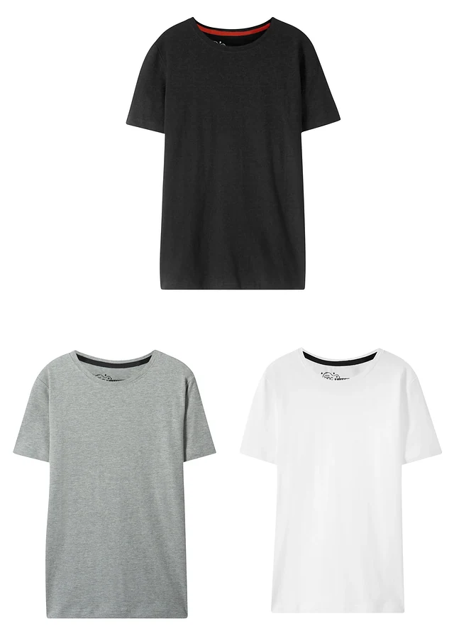 Tricou din bumbac organic (set/3 buc.) • negru+gri deschis melanj+alb • magazin bonprix