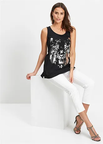 Dlouhý top • černo-stříbrná s potiskem • bonprix obchod