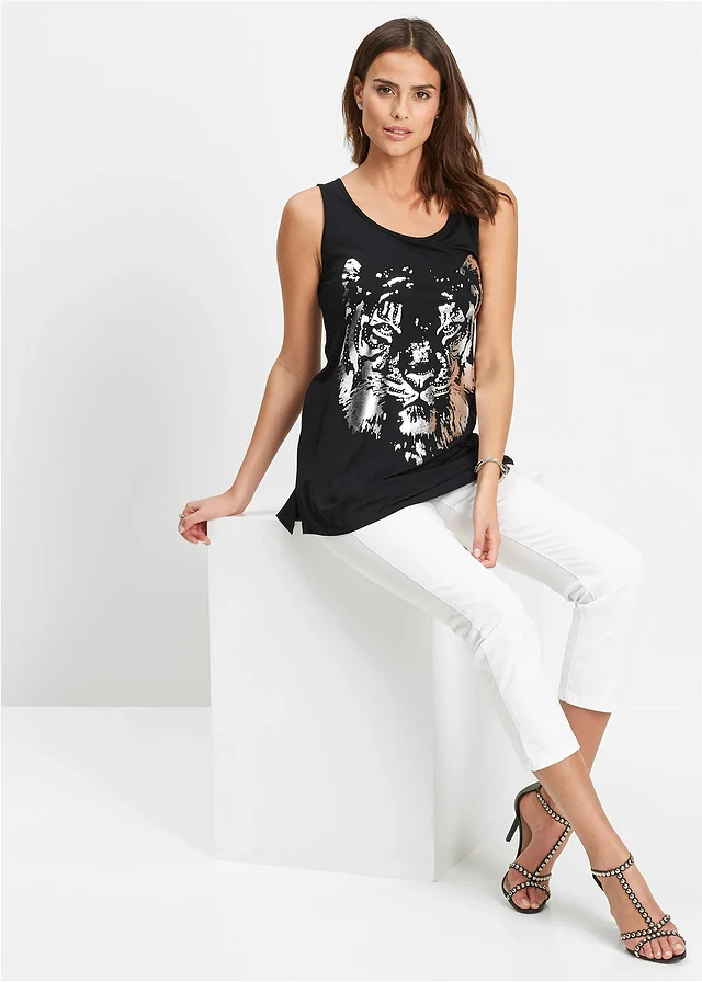 Débardeur long • noir/argenté imprimé • product-page.page-title-suffix