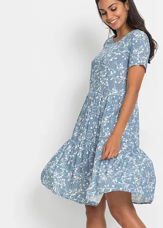 Minišaty ze splývavé viskózy • světle modro-přírodní bílá s květy • bonprix obchod