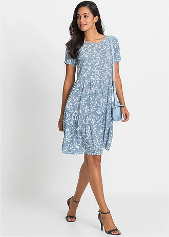 Minišaty ze splývavé viskózy • světle modro-přírodní bílá s květy • bonprix obchod