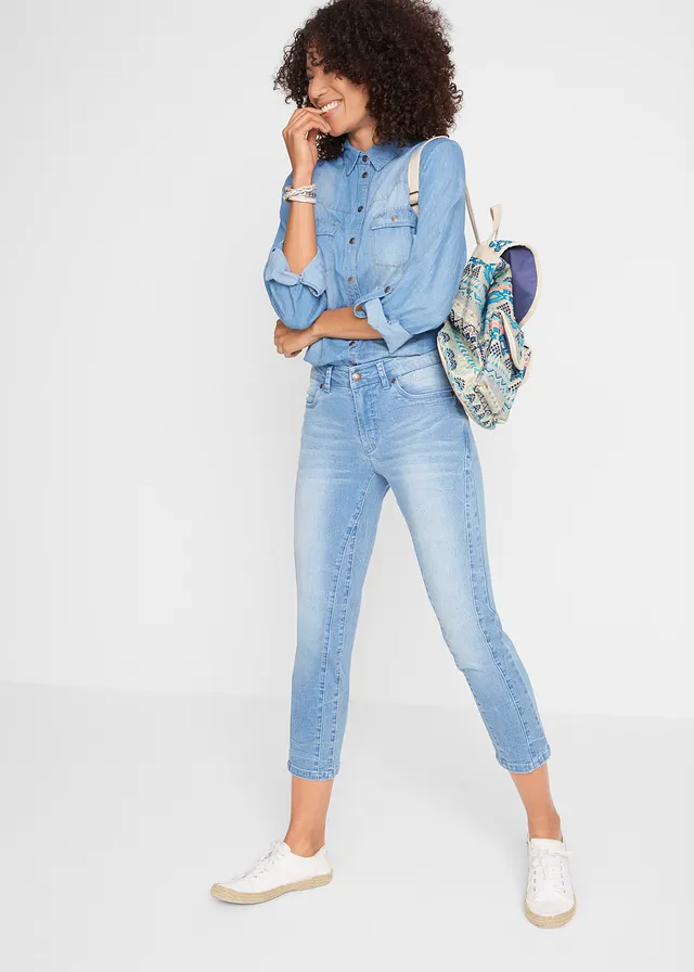 7/8 soft jeans, Kleur: lichtblauw denim used