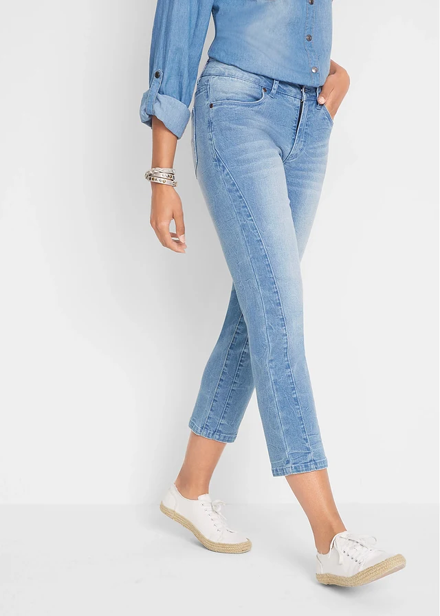 Jean slim taile mi-haute, raccourci, Couleur: bleu clair used