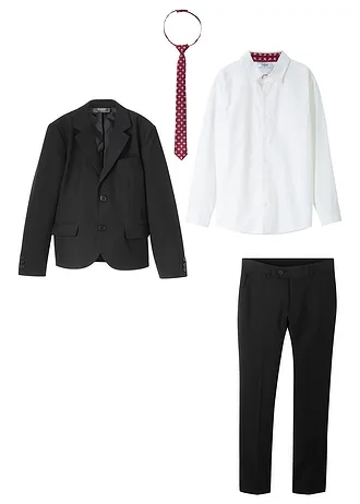Costum cu cămașă și cravată (set/4 piese) • negru/alb • magazin bonprix