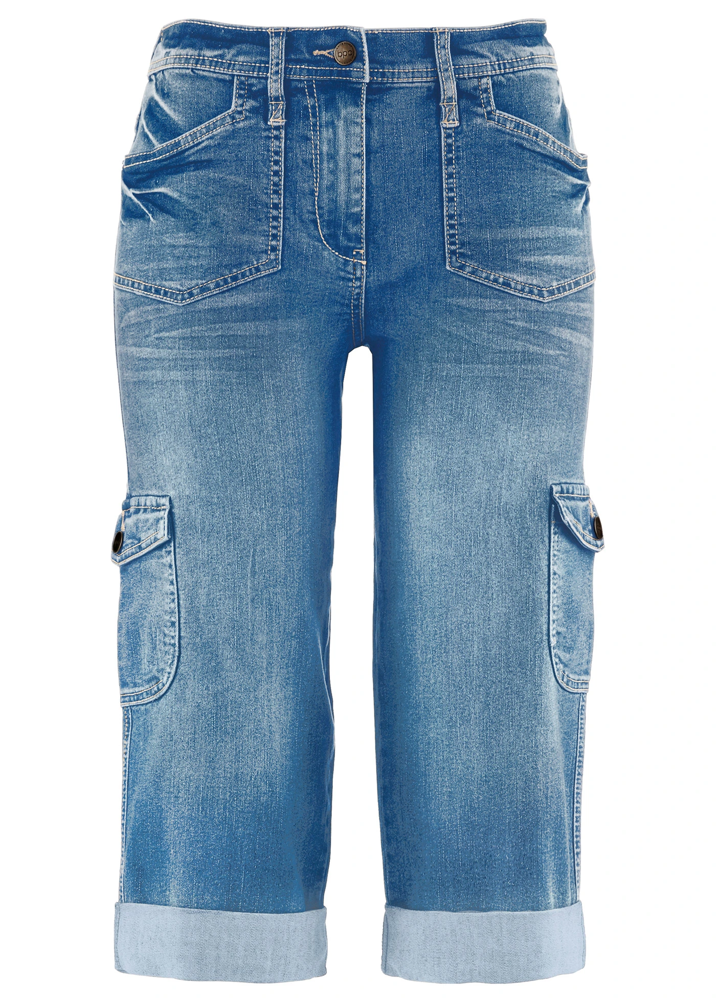 Jeansy bojówki mid waist, ze stretchem • jasnoniebieski denim • sklep bonprix
