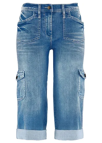 Jeansy bojówki mid waist, ze stretchem • jasnoniebieski denim • sklep bonprix