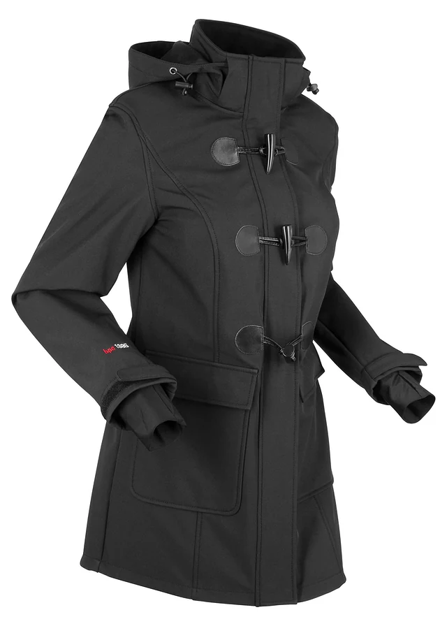 Veste duffel-coat softshell, imperméable, Couleur: noir