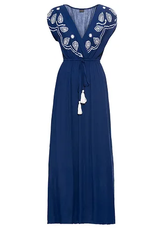 Dlouhé šaty s výšivkou, barva: sytě modro-přírodní bílá