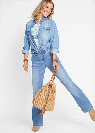 Jean bootcut taille mi-haute, extensible • bleu clair used • Boutique bonprix