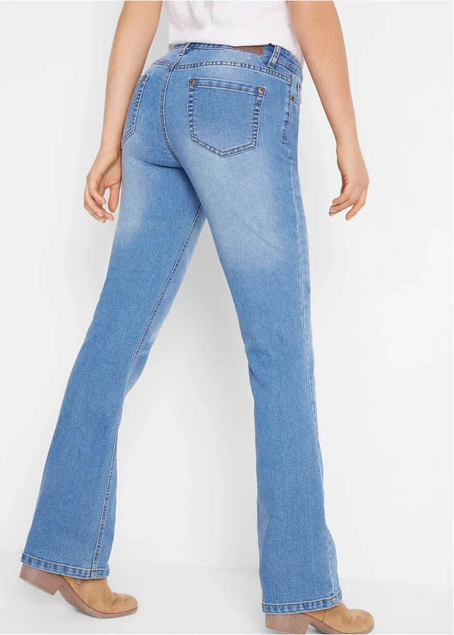 Bootcut comfort stretch jeans, mid waist, Kleur: lichtblauw denim used