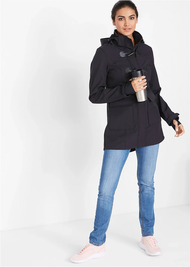 Veste duffel-coat softshell, imperméable, Couleur: noir