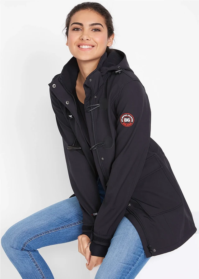 Houtje touwtje jack van softshell, waterafstotend, Kleur: zwart