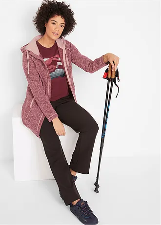 Dlouhá propínací flísová mikina s kapucí • javorově červeno-vintage růžový melír • bonprix obchod