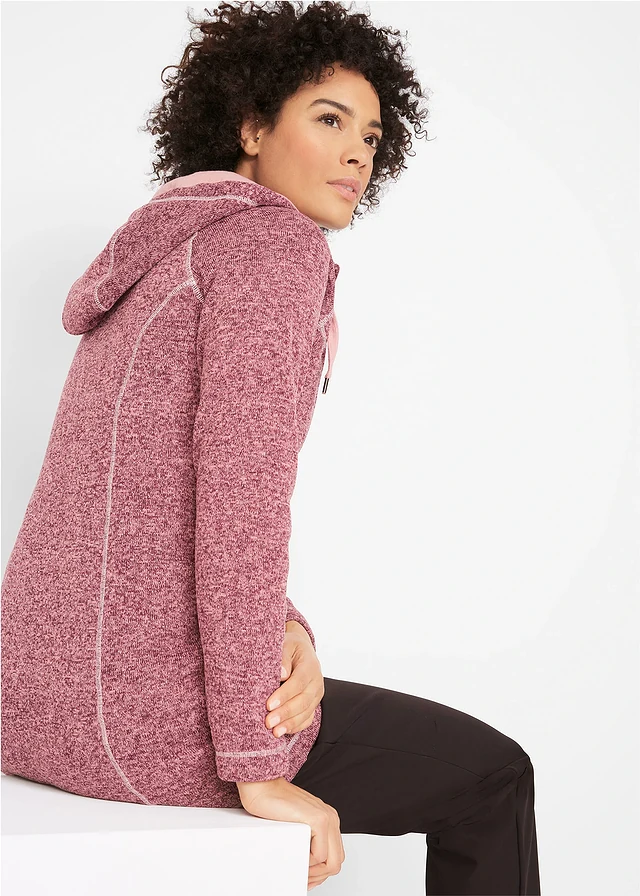 Lang fleece vest met capuchon, Kleur: esdoornrood-vintage roze gemêleerd