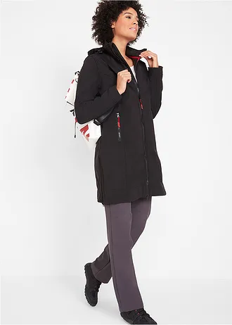 Lange softshell jas, waterafstotend, Kleur: zwart