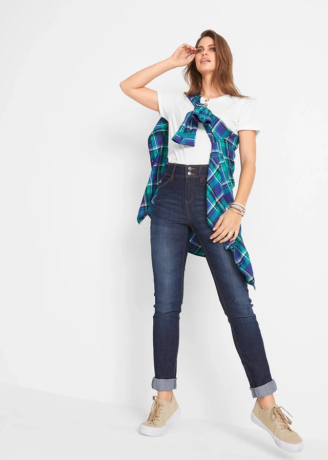 Jean slim taille haute, extensible et confortable • bleu foncé denim used • product-page.page-title-suffix