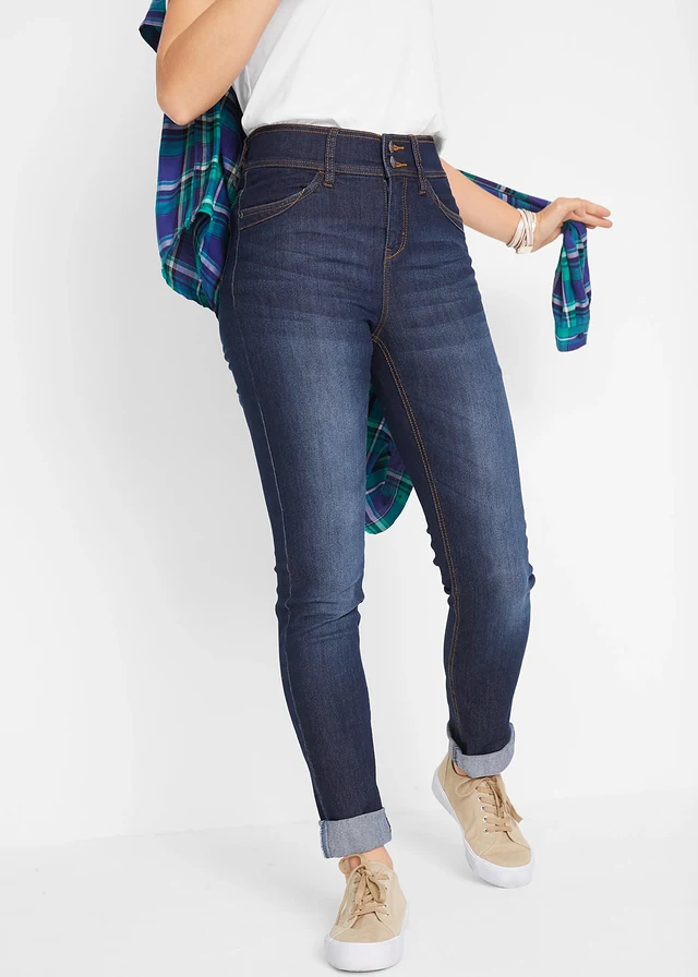 High waist comfort stretch jeans, slim fit • donkerblauw denim used • product-page.page-title-suffix