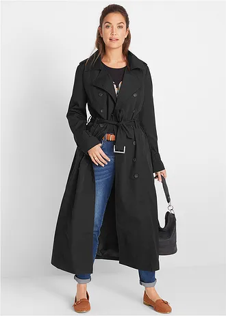Trench-coat long ceinturé à la taille • noir • Boutique bonprix