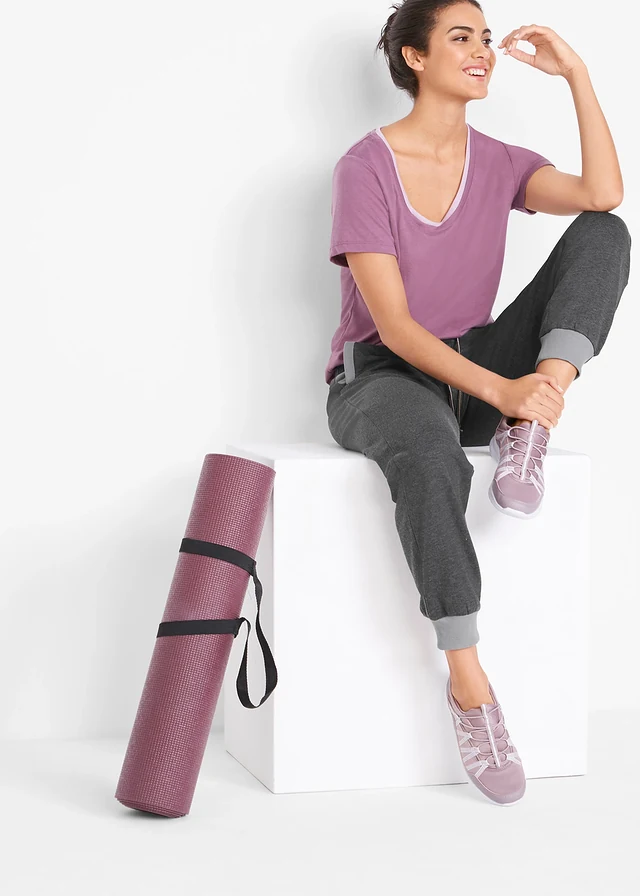 Pantalon de jogging avec bord-côtes contrastés, Couleur: noir chiné