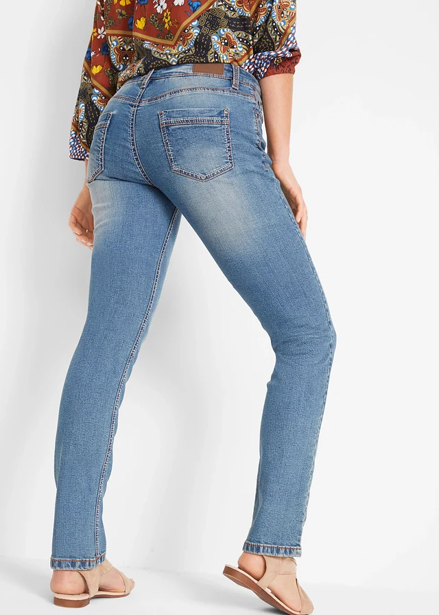 Straight stretch jeans, mid waist • blauw denim • product-page.page-title-suffix