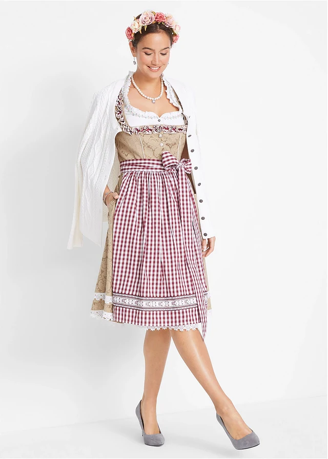 Dirndl met schort, knielang (2-dlg. set) • new beige gedessineerd • product-page.page-title-suffix