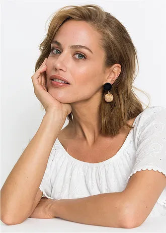 Boucles d’oreille avec pendentif aspect raphia • noir-naturel • Boutique bonprix