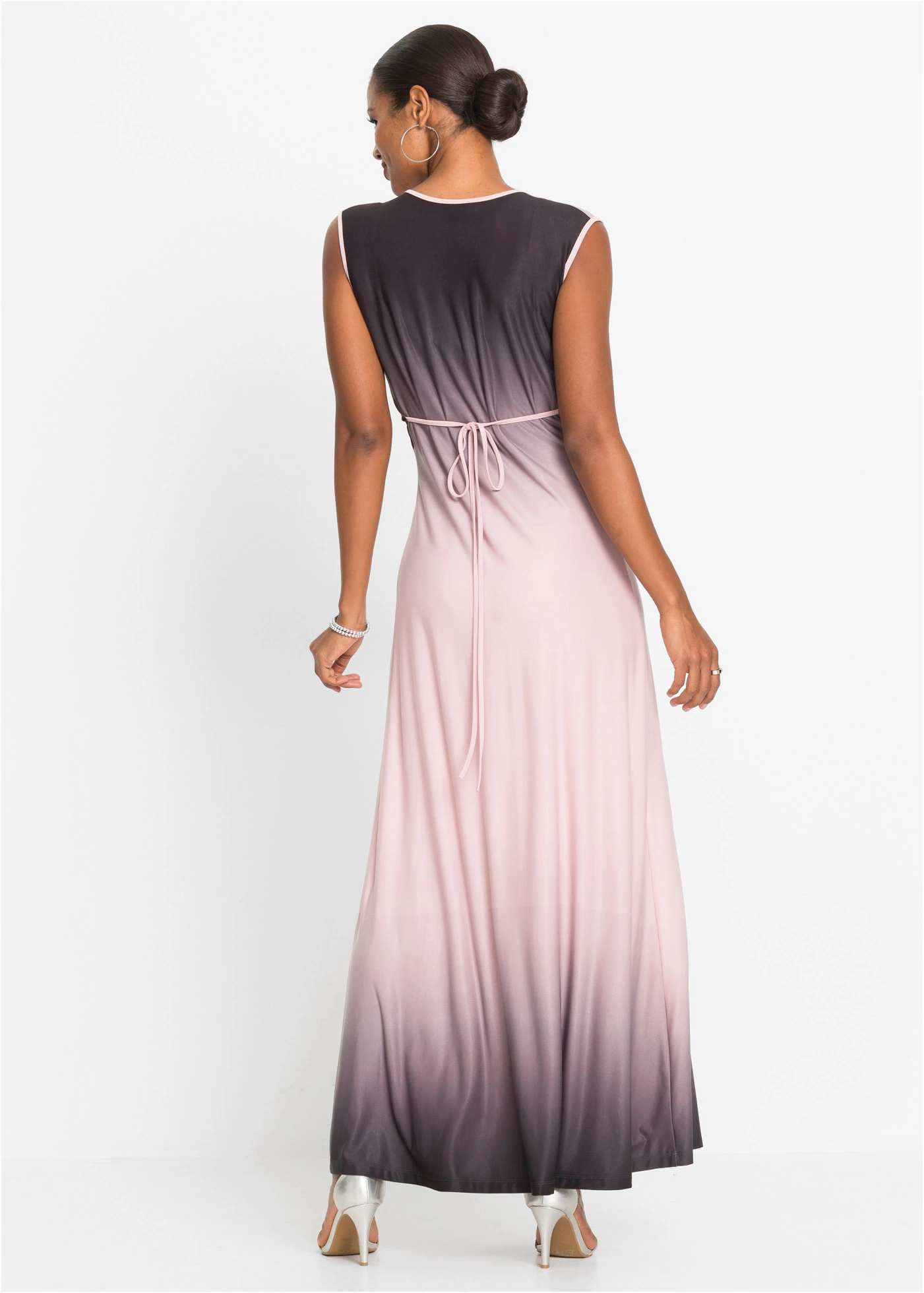 Rochie din jerse cu drapaj • roz/gri • magazin bonprix