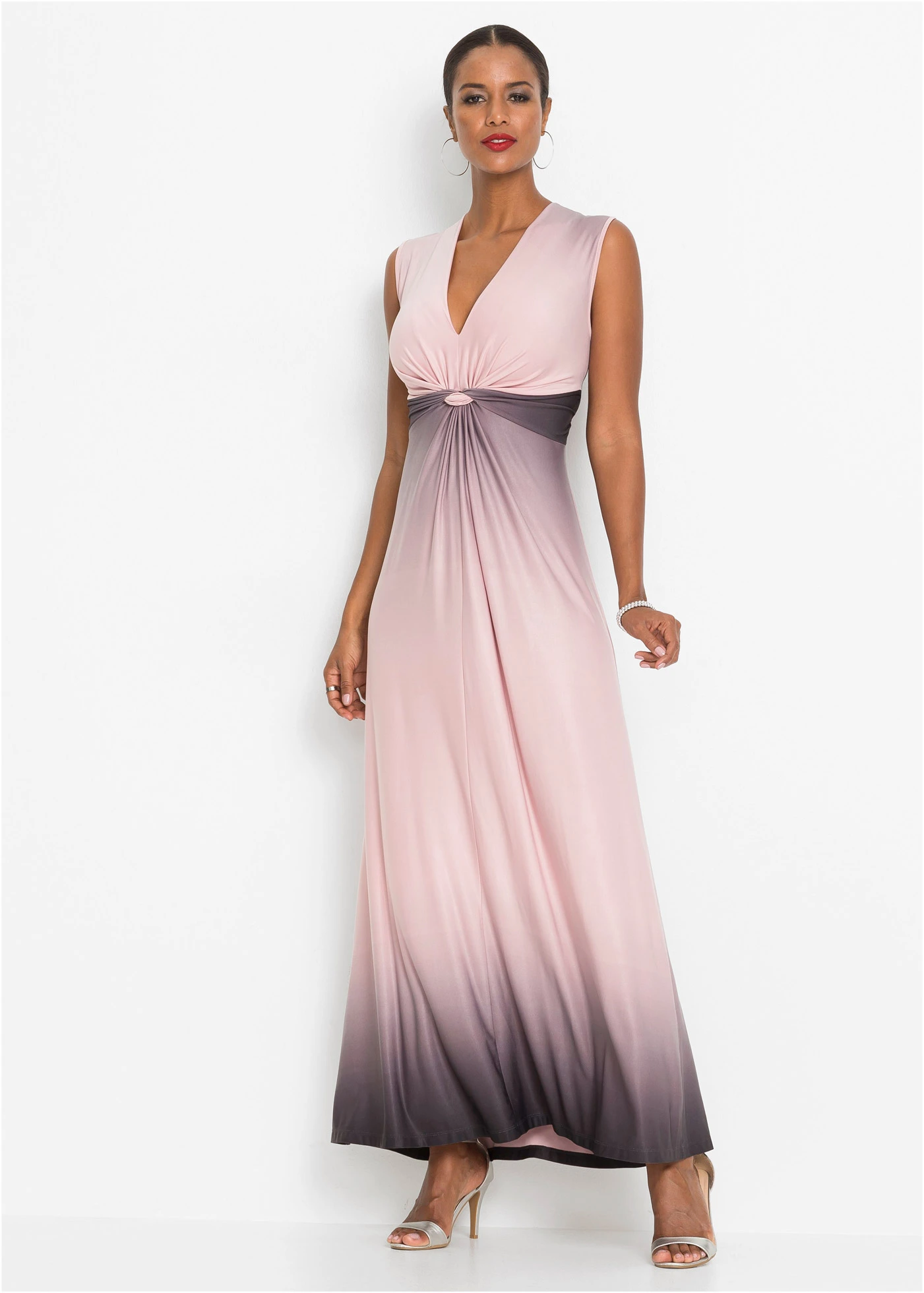 Jersey jurk met drapering • roze-grijs • bonprix online shop