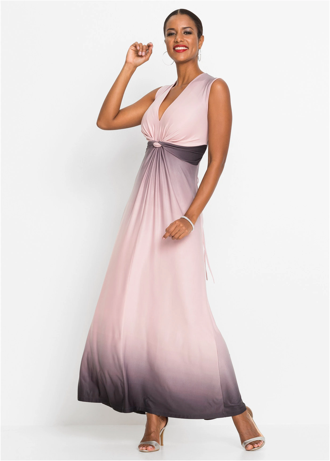 Jersey jurk met drapering • roze-grijs • bonprix online shop