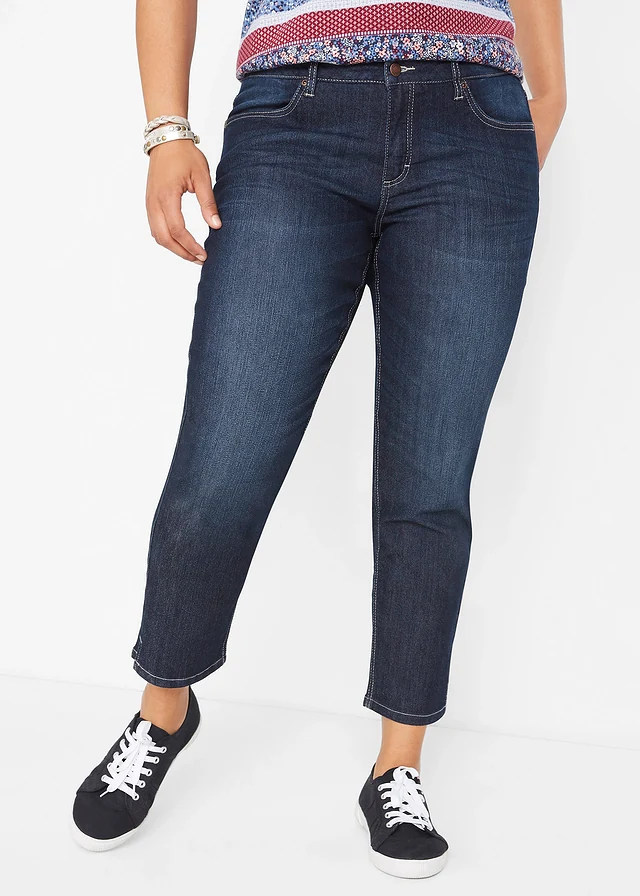 7/8 stretchjeans met splitten, Kleur: donkerblauw used